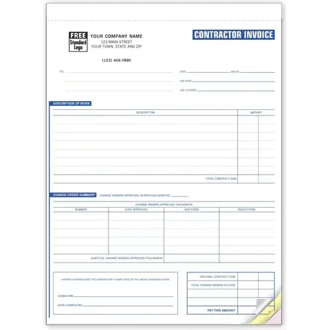 Custom Printed Contractor Invoice