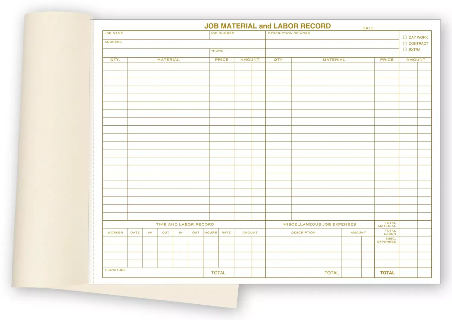 Padded Material & Labor Records Book