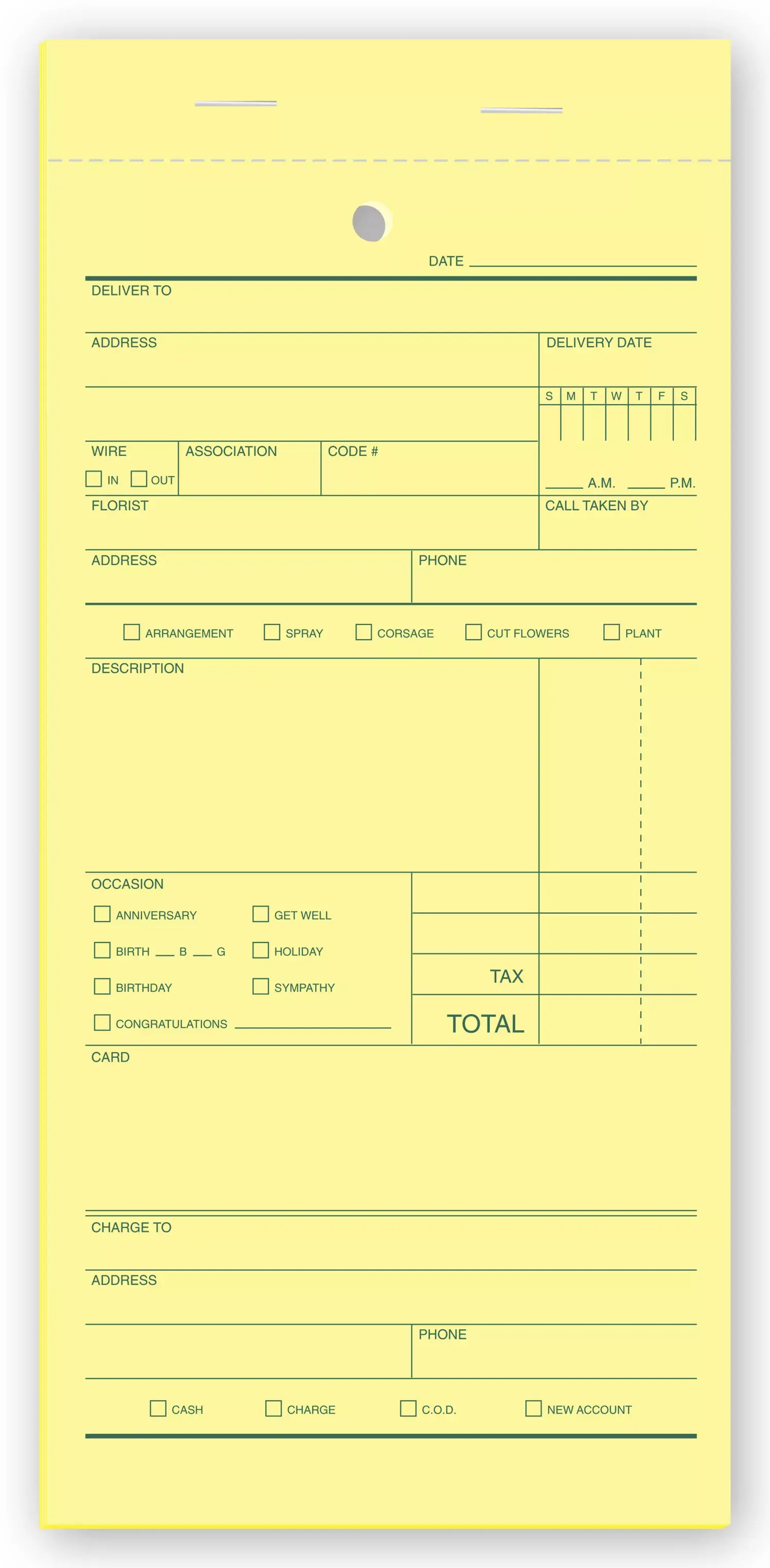 Florist sales order pads