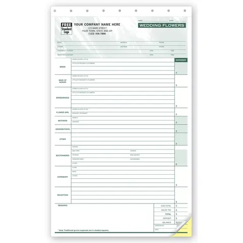 675T - Wedding Flower Order Forms