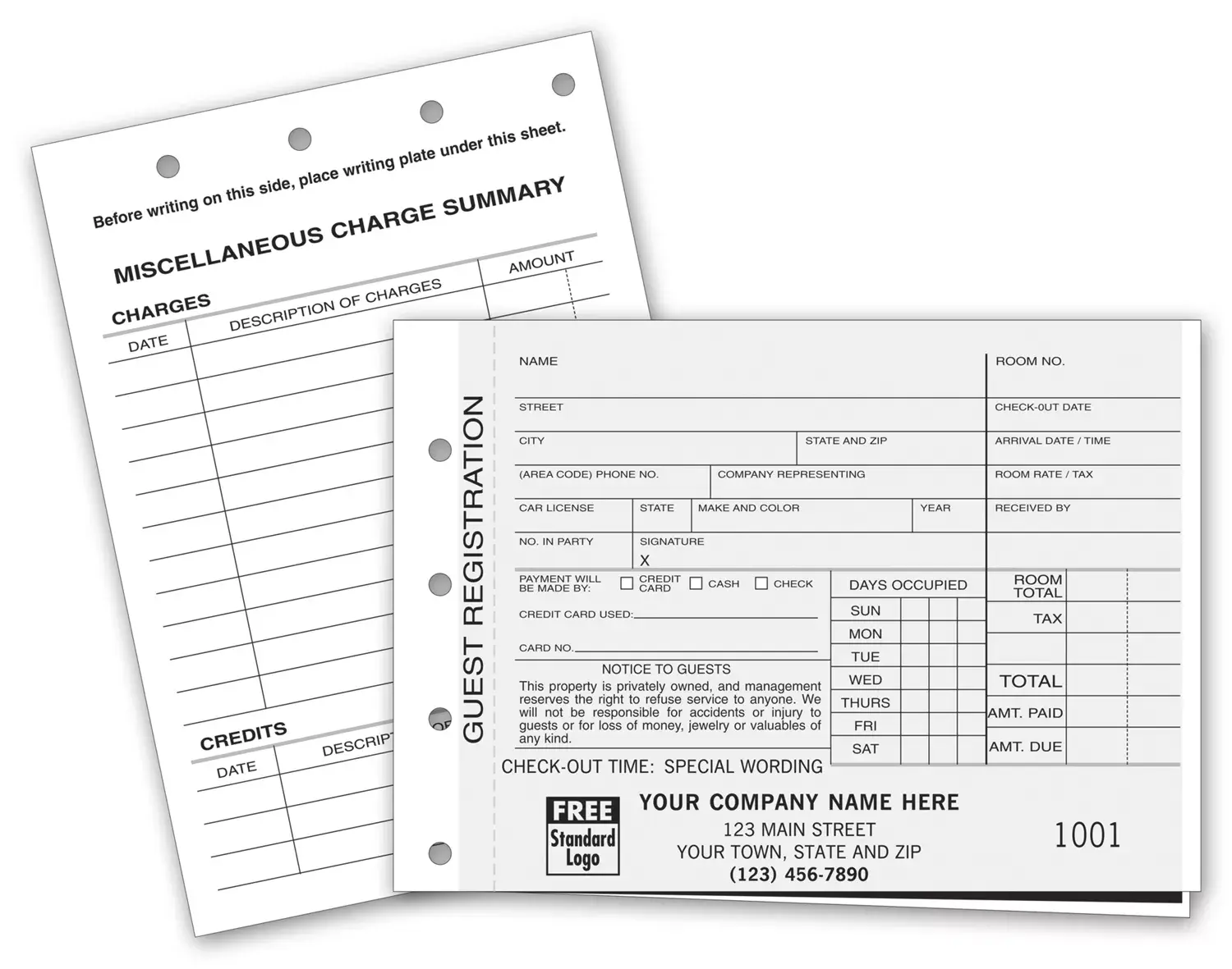 520 - Carbon Copy Hotel Guest Registration Forms