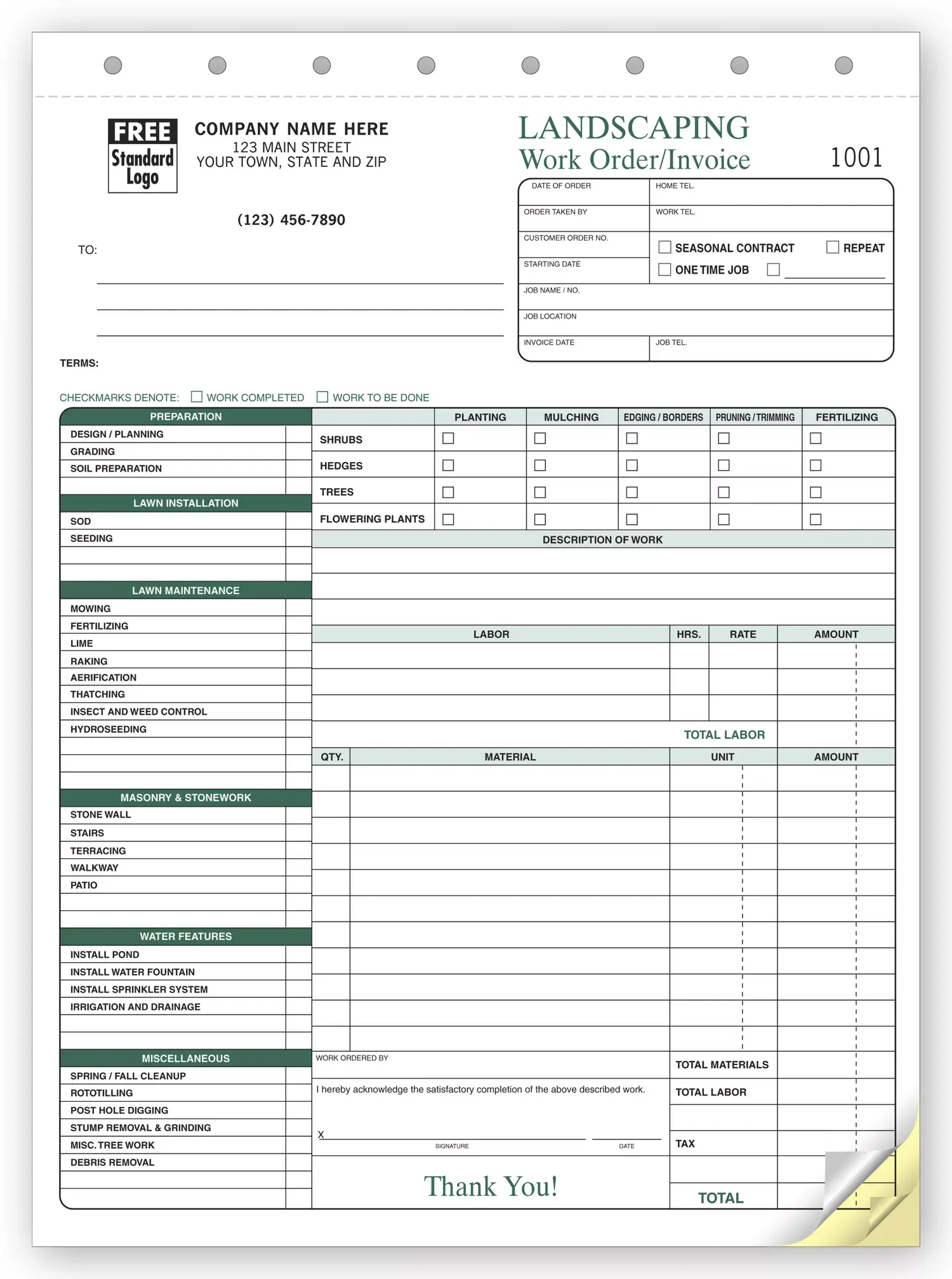 6570 - Landscaping Work Order Forms