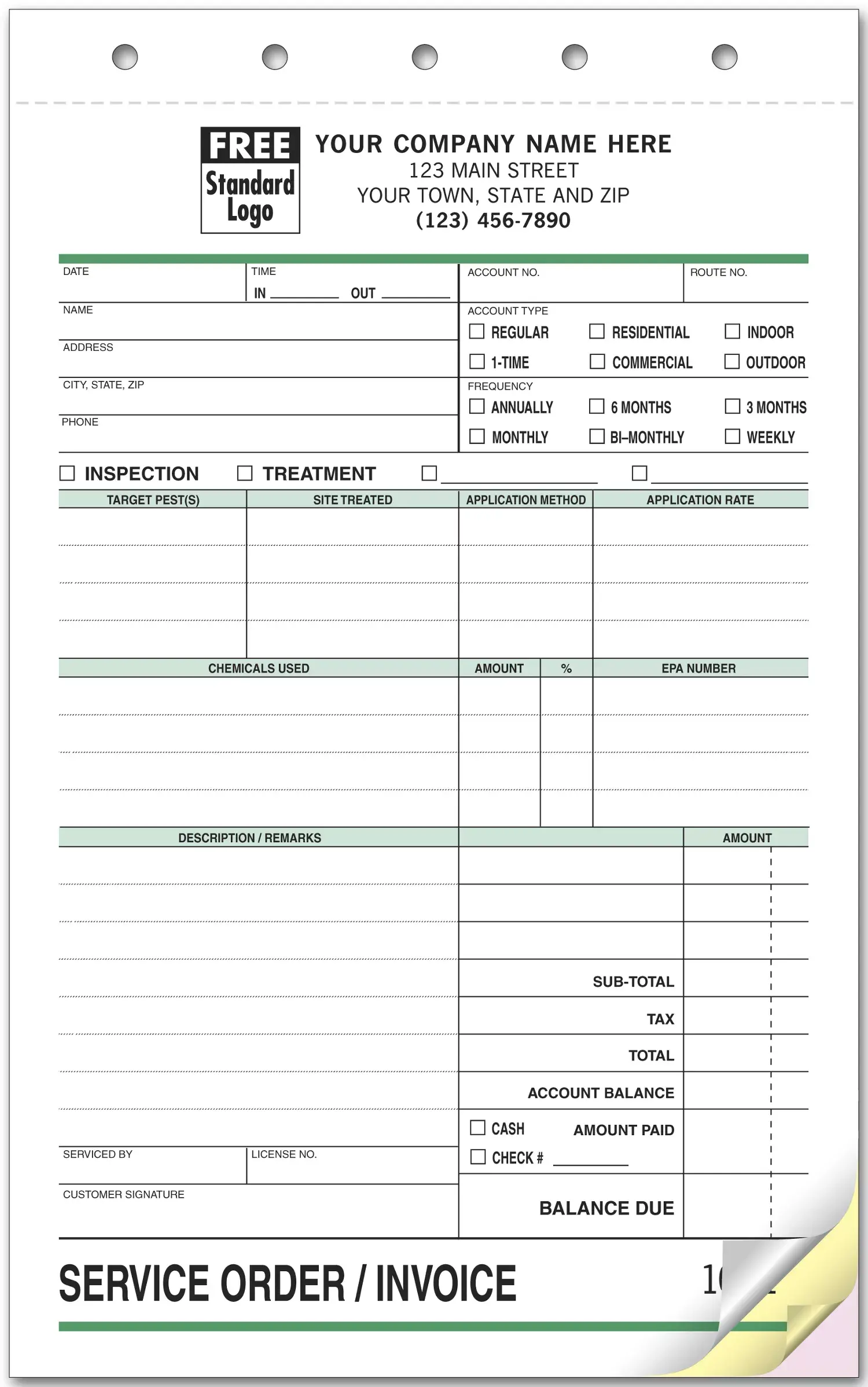 6575 - Custom Printed Pest Control Invoices