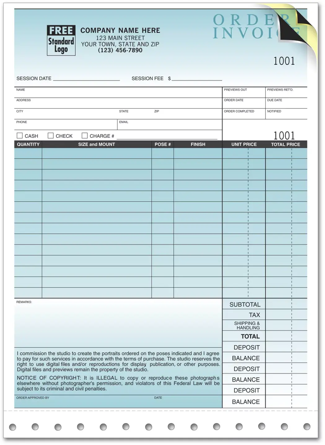735 - Photography Service Invoices + Envelope