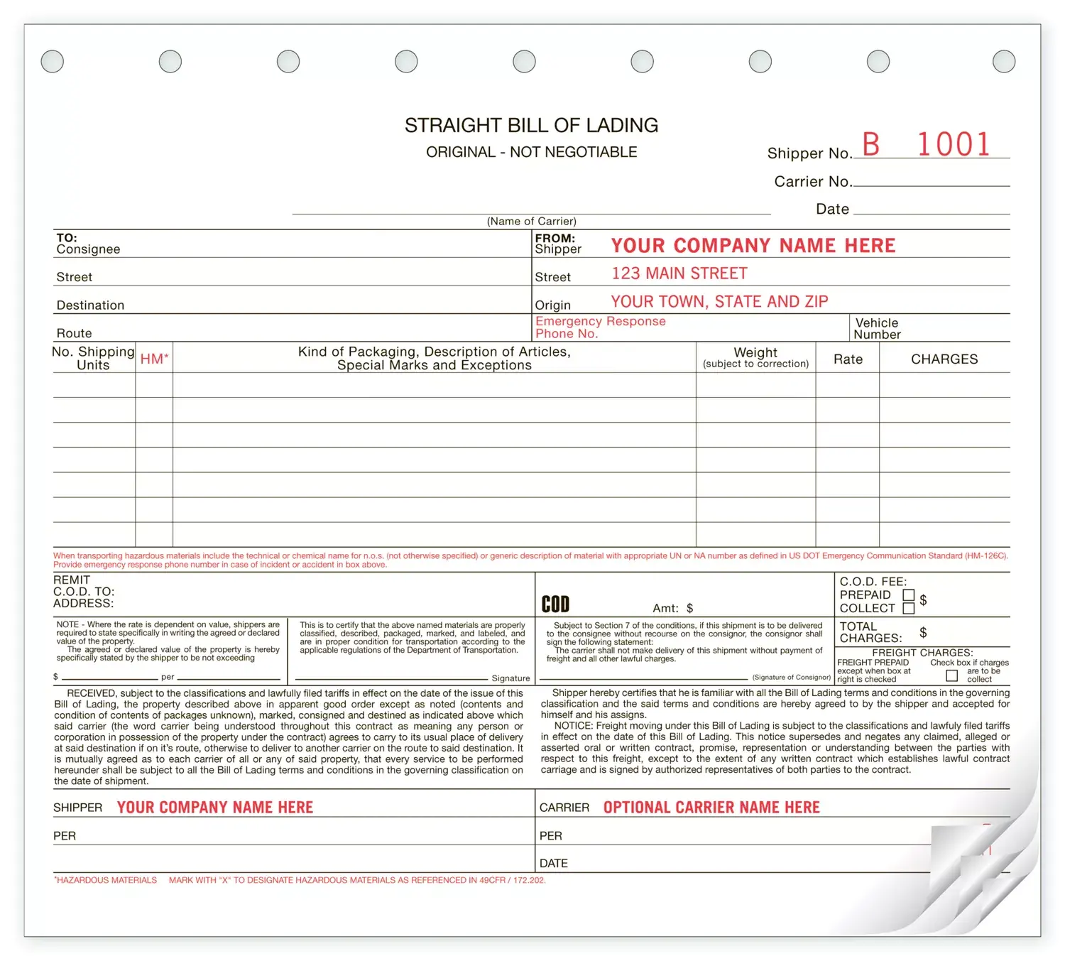 5041 - Carbonless Straight Bills of Lading 