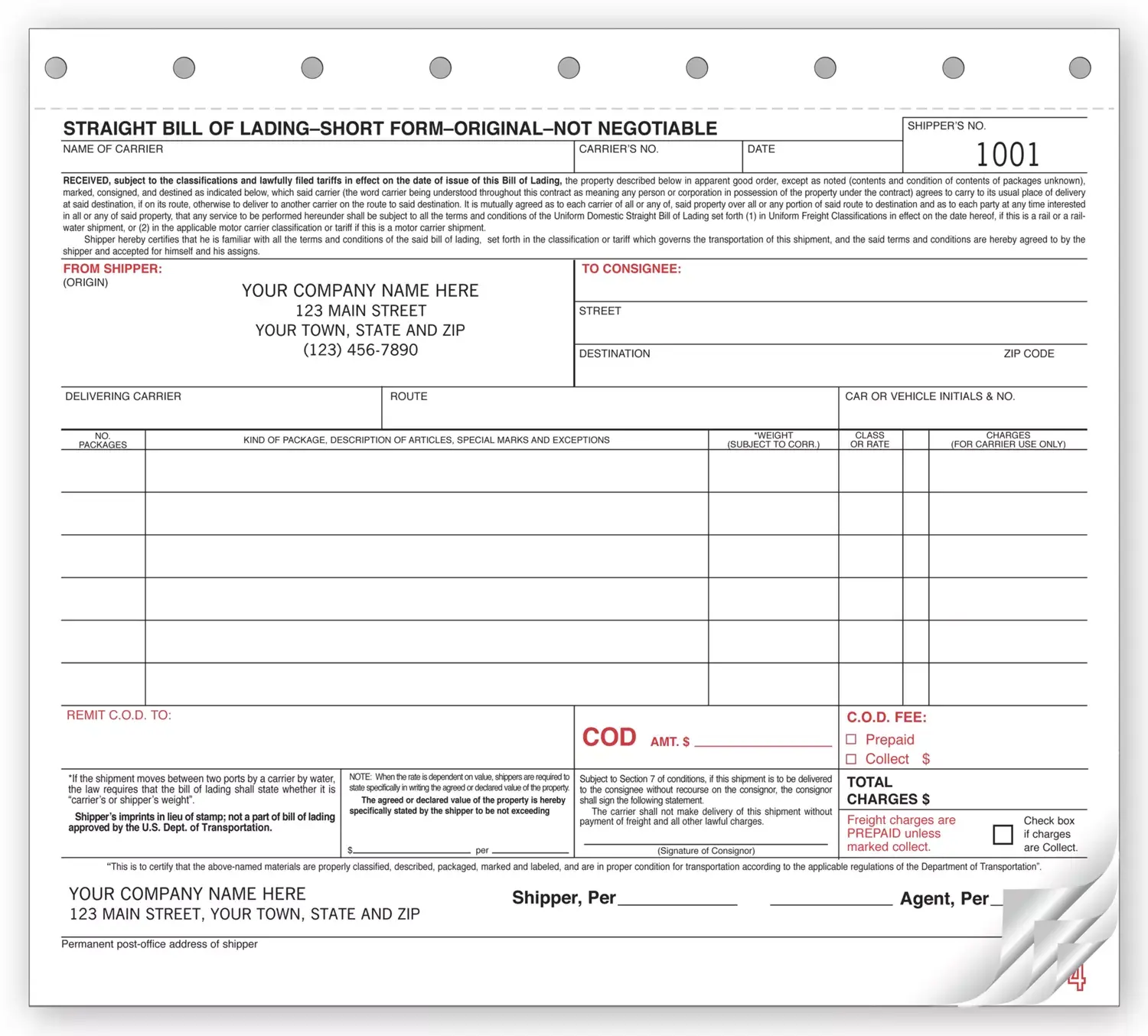 6205 - Short Form Straight Bills of Lading