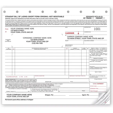 7200 - Straight Bills of Lading - Truck or Freight