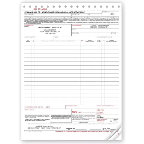 Carbonless Bills of Lading - Large Format