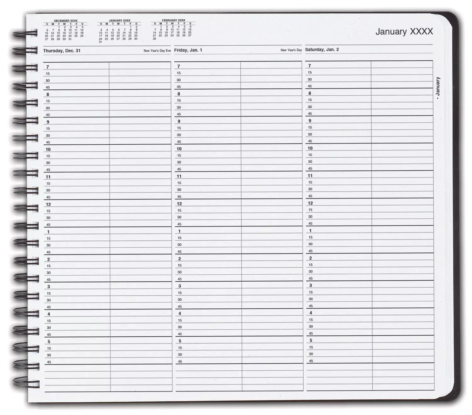 TimeScan 2 Columns Wirebound Appointment Book, 7:00 am to 6:00 pm, 15 Minute Intervals