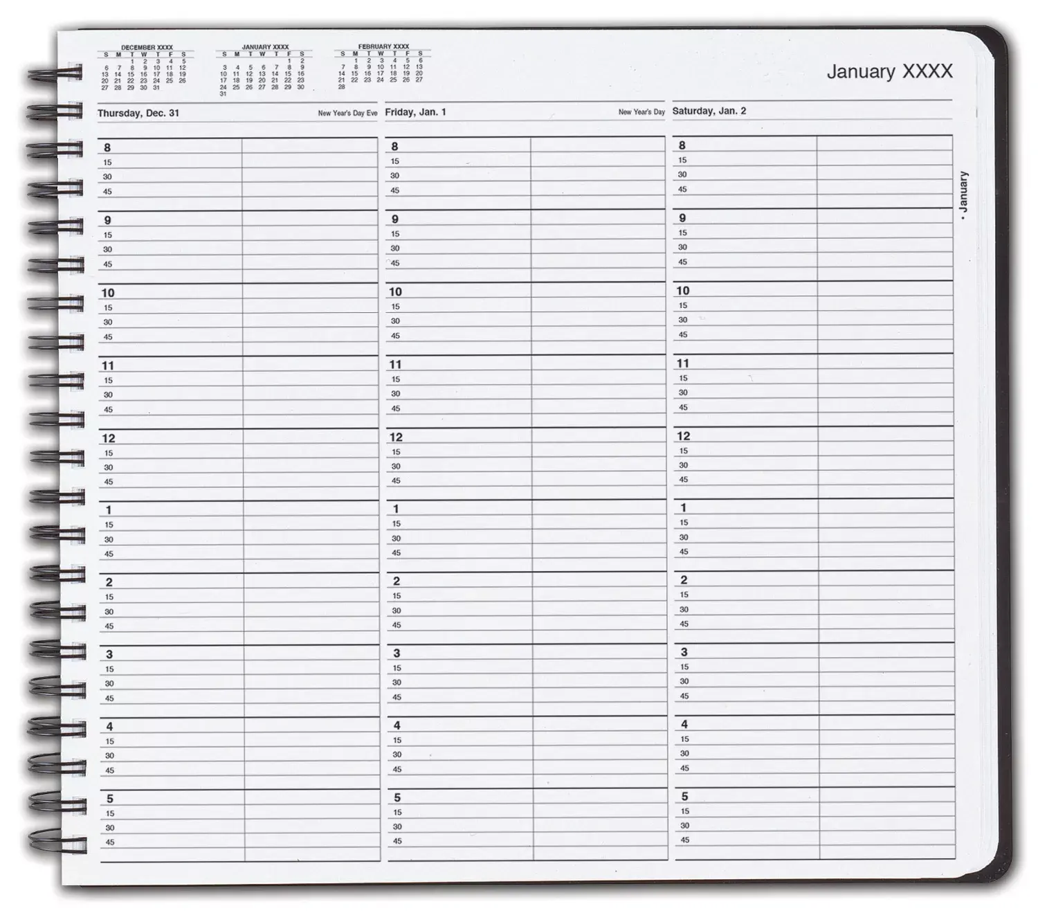 TimeScan 2 Columns Wirebound Appointment Book, 8:00 am to 6:00 pm, 15 Minute Intervals
