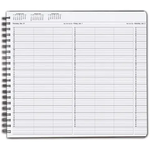 TimeScan 3 Columns Wirebound Appointment Book, 7:00 am to 9:00 pm, 15 Minute Interval