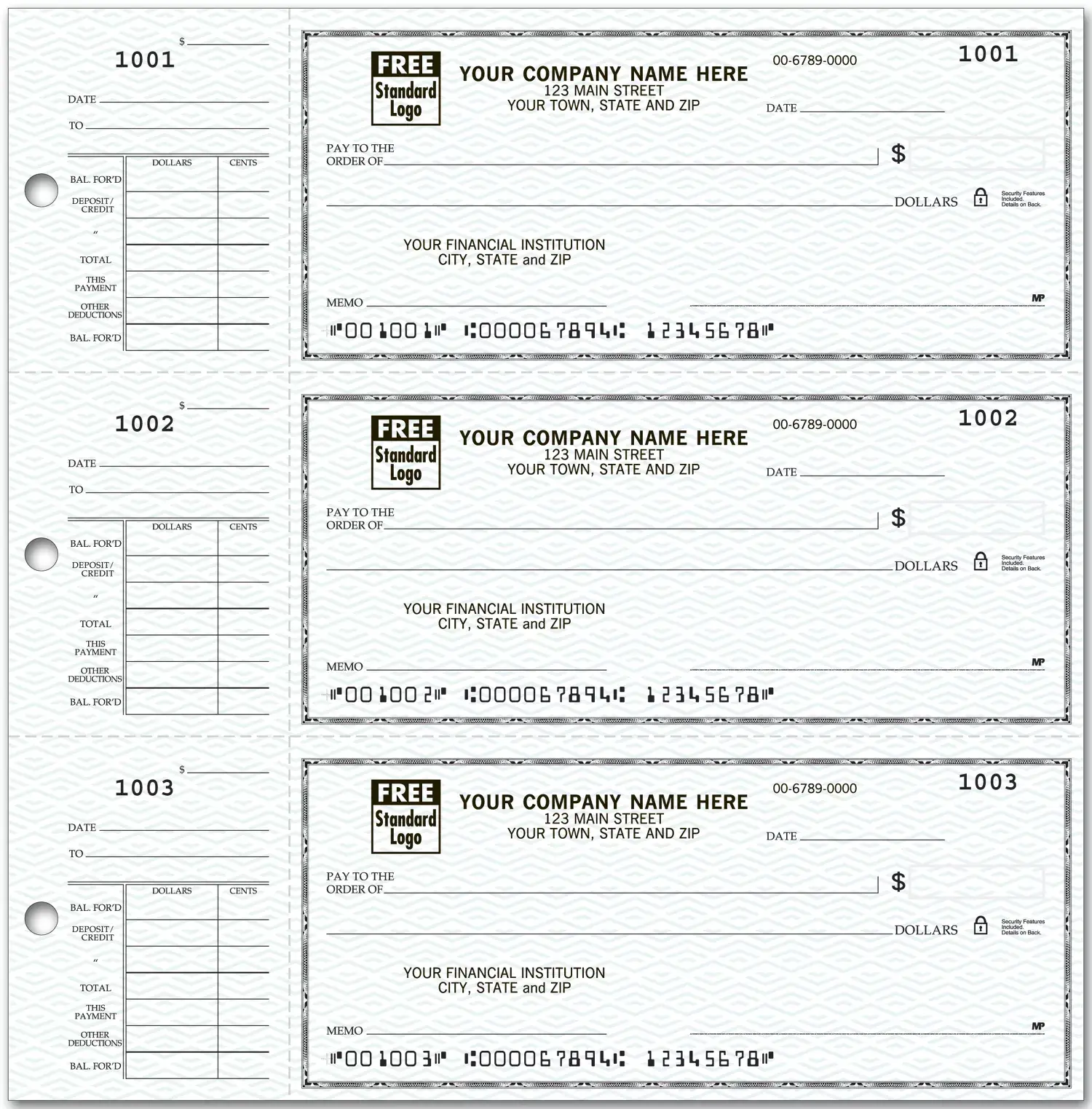 Custom 3-Per-Page Checks - End-Stub