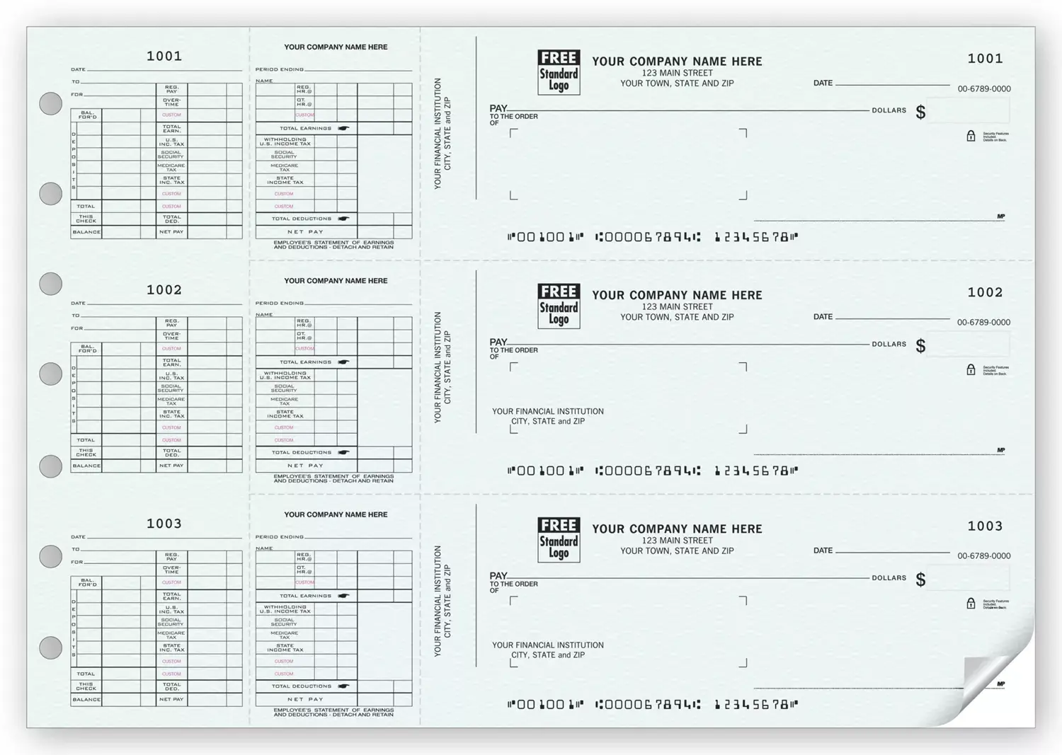 3-To-A-Page Payroll Checks for Window Envelopes