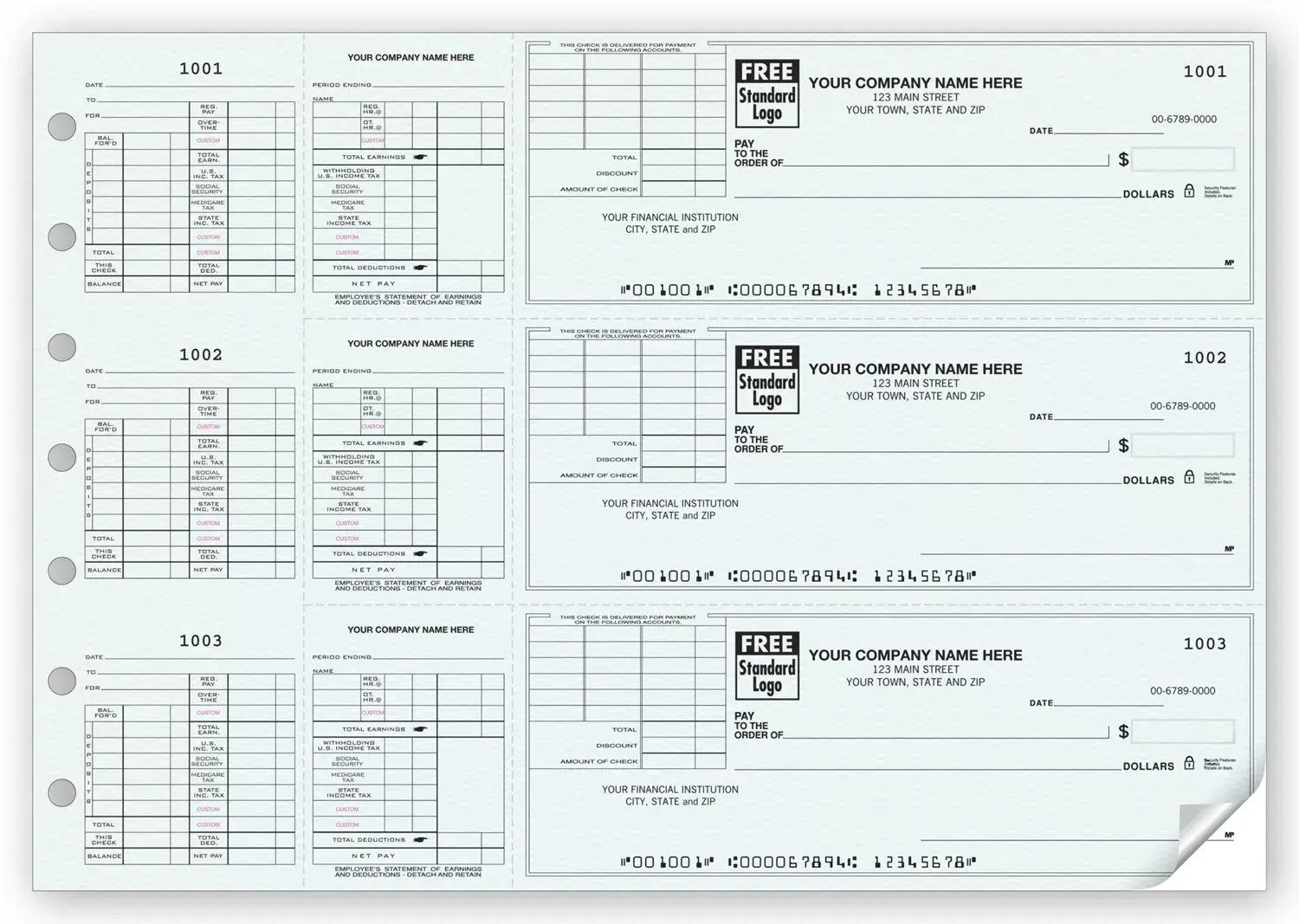 Custom 3-To-A-Page Payroll Voucher Check Printing