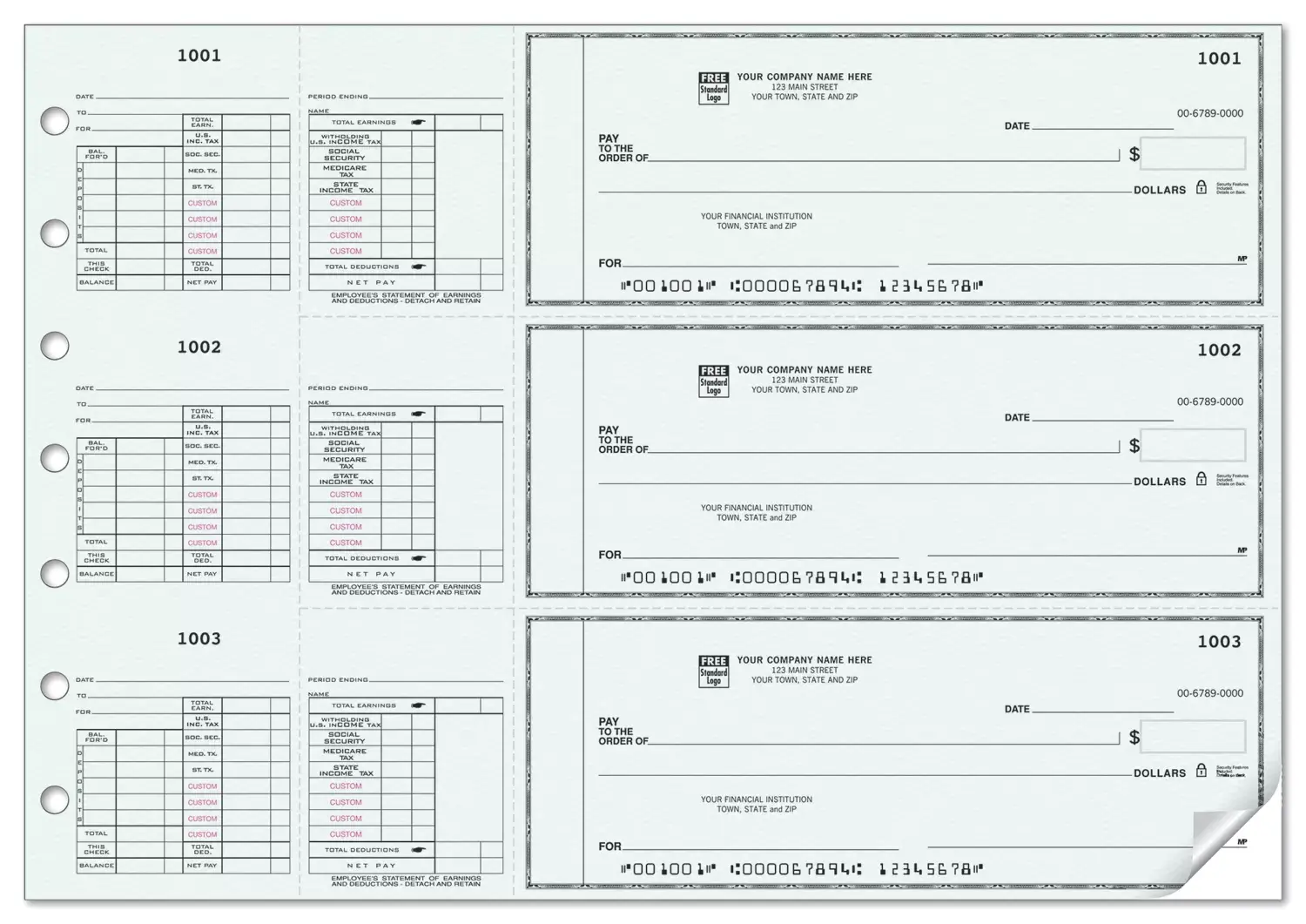 Custom 3-To-A-Page Salary Payroll Checks