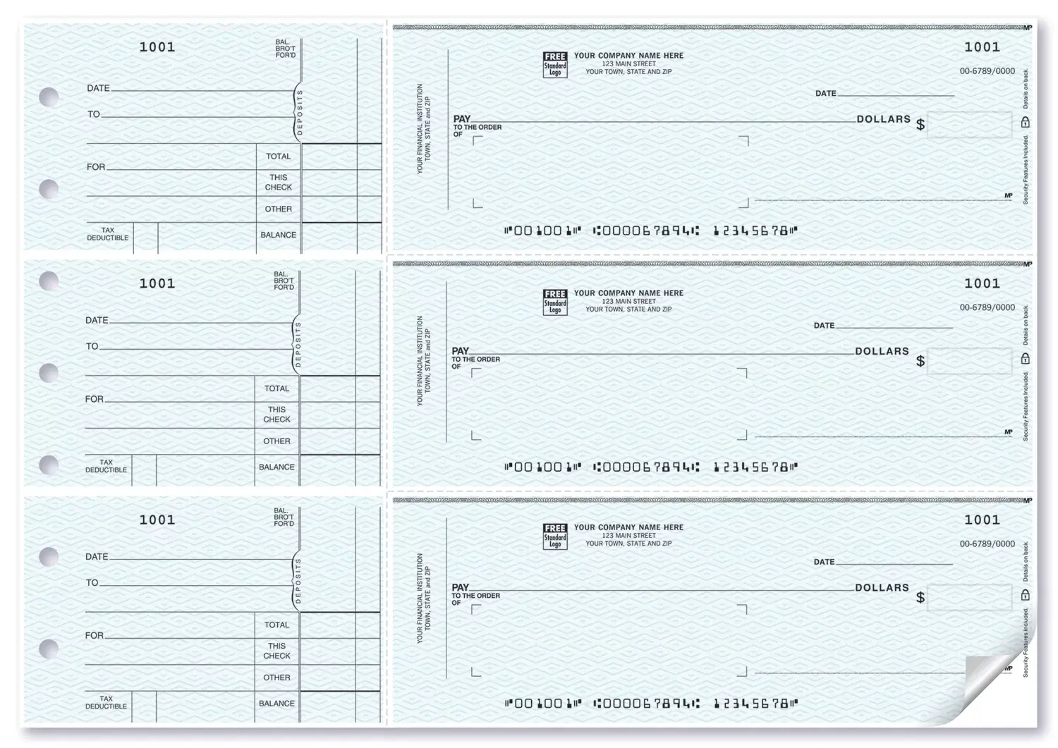 Custom 3-To-A-Page Blue Business Checks