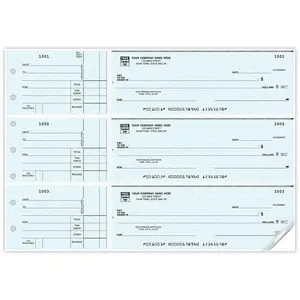 Custom printed 3-to-a-page business checks with side detachable record-keeping stubs