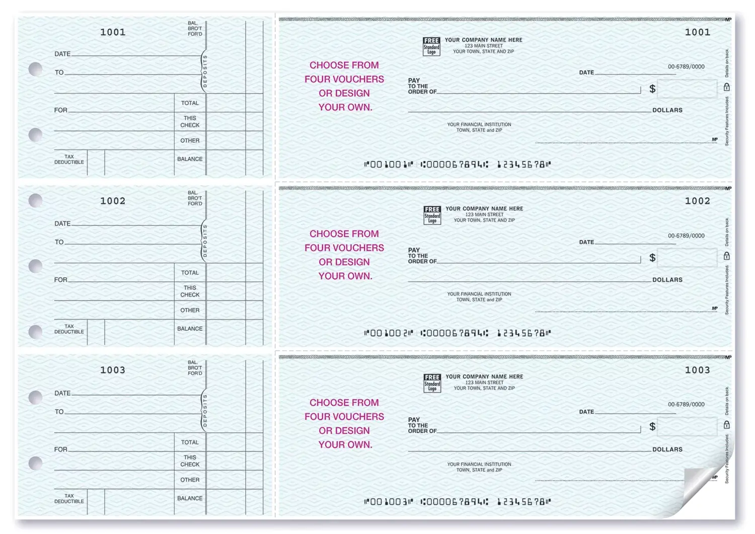 Custom 3-To-A-Page Checks with Choice of Voucher