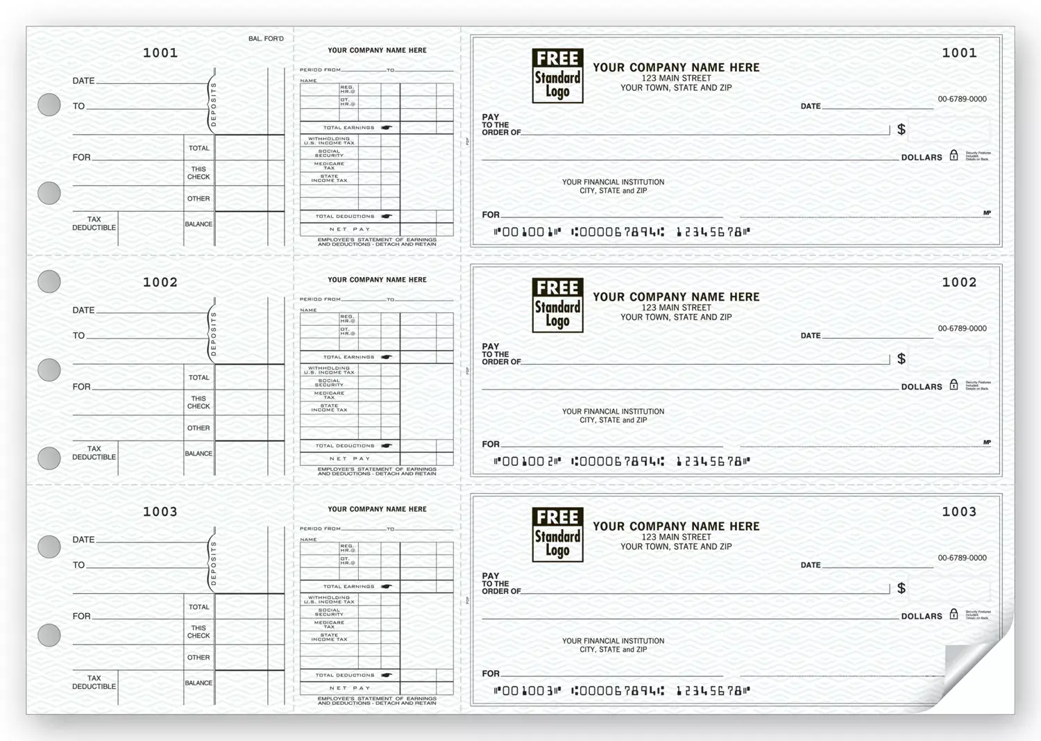 Custom 3-On-A-Page Payroll Checks