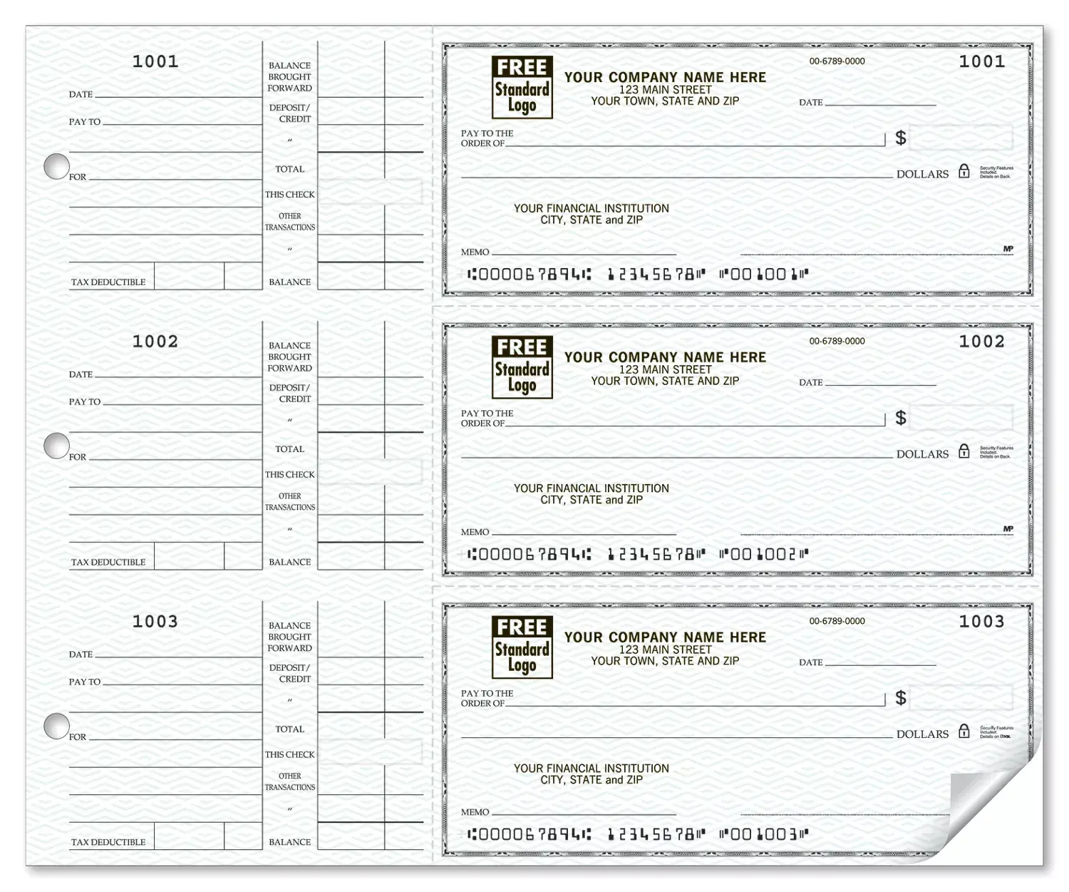Custom 3-Per-Page Business Checks with Large Side Stub