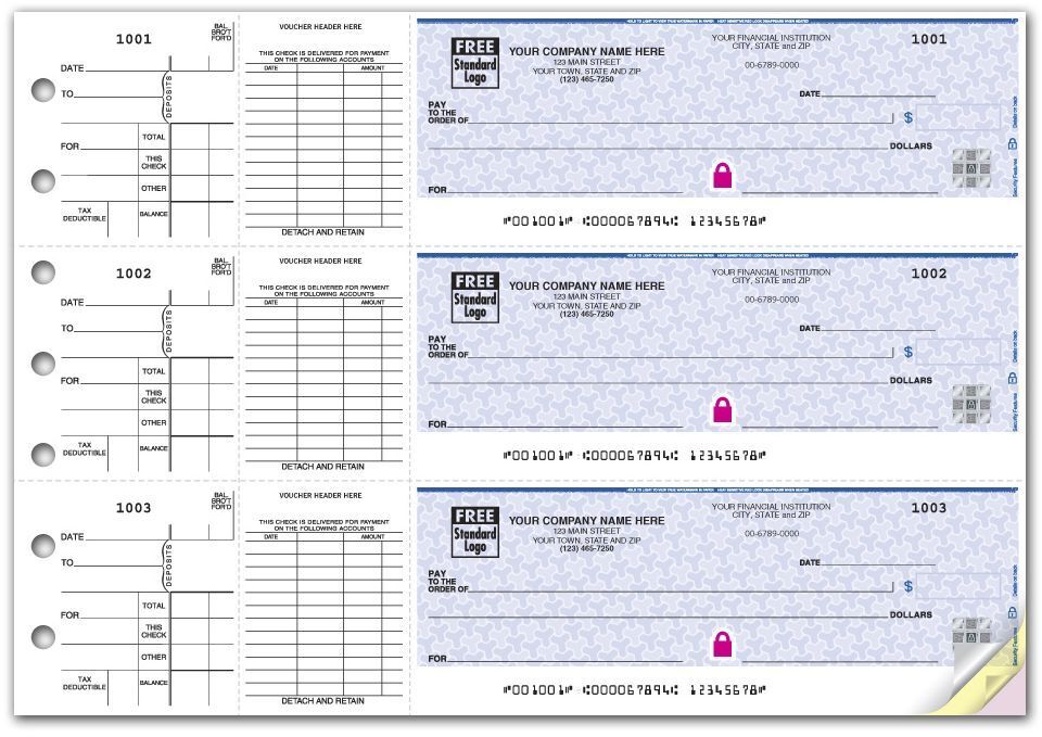 Custom 3-Per-Page Voucher Checks, High Security