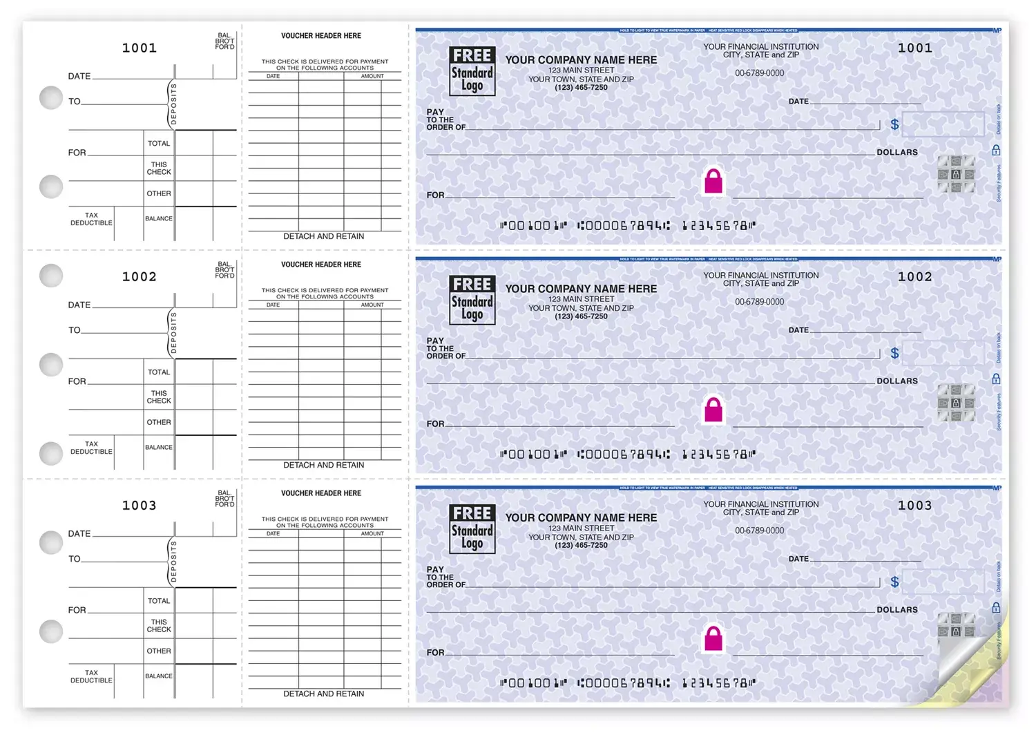 Custom 3-Per-Page Voucher Checks, High Security