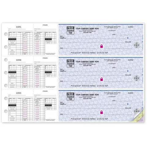 Highly Secure 3-To-A-Page Payroll Checks with Deductions Stubs