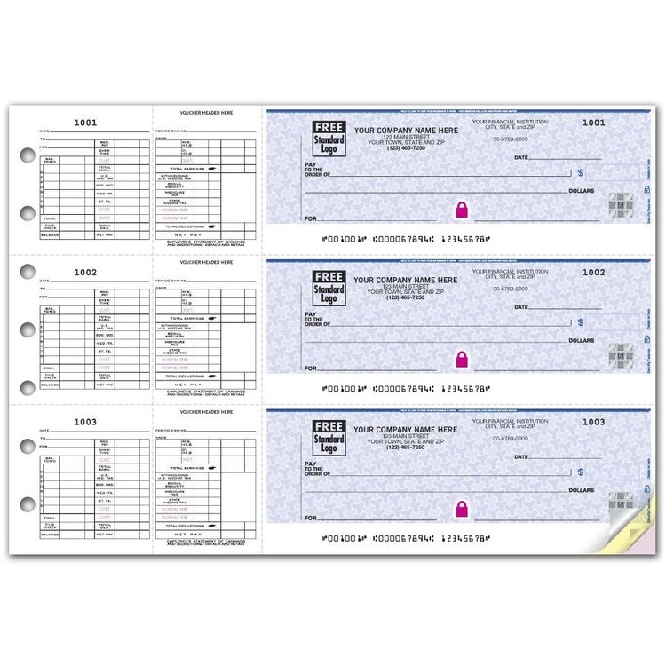 High Security 3-To-A-Page Hourly Payroll Checks - Hologram