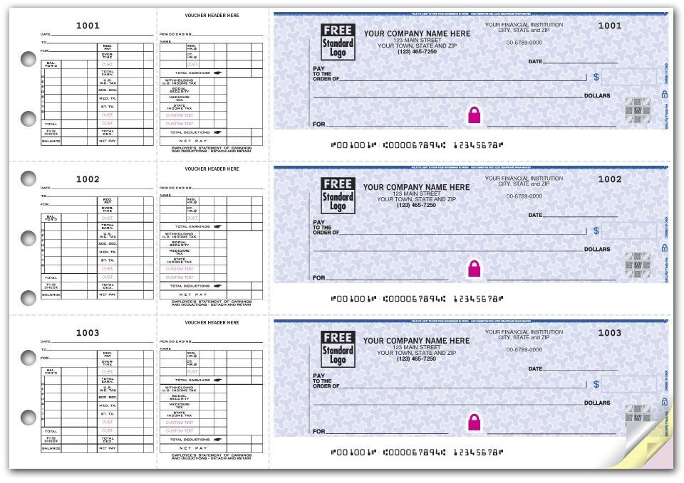 High Security 3-To-A-Page Hourly Payroll Checks - Hologram