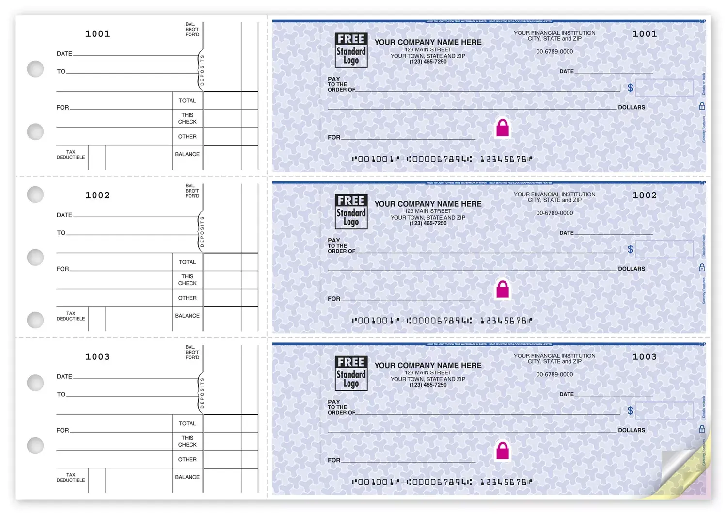 Counter Signature Checks - 3-To-A-Page - Secure