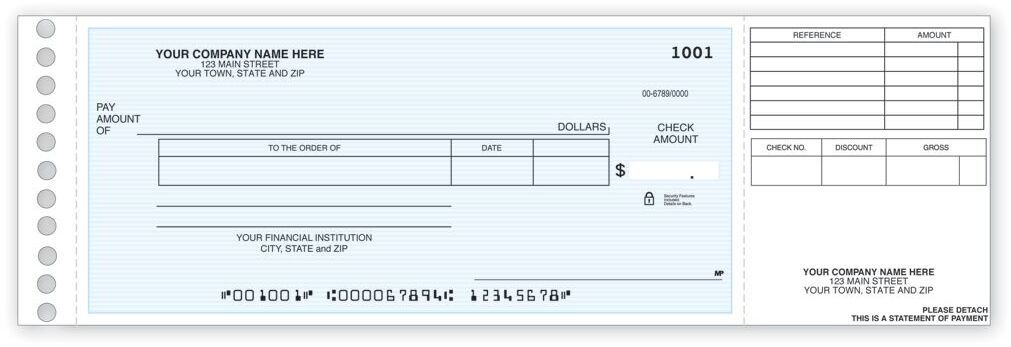 Custom One-Write System Disbursement Checks with Long Stub
