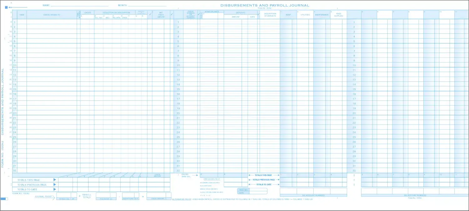 150NJ - One-Write System Payroll Journals - Max Column