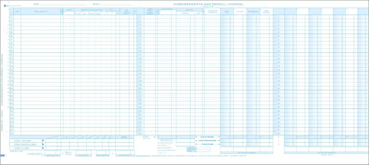 150NJ - One-Write System Payroll Journals - Max Column