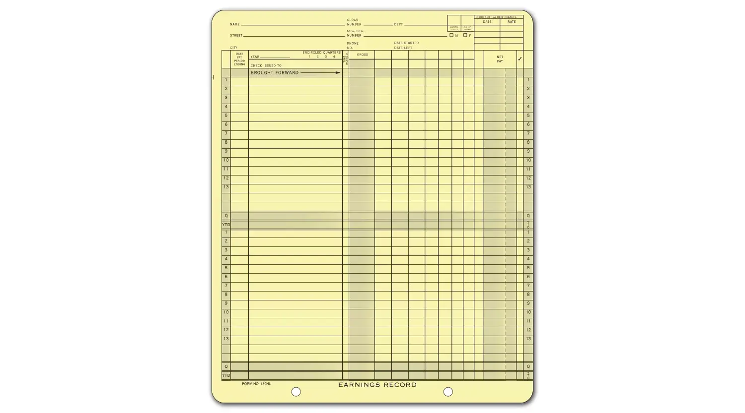 150NL - One-Write System Payroll Ledgers - Weekly