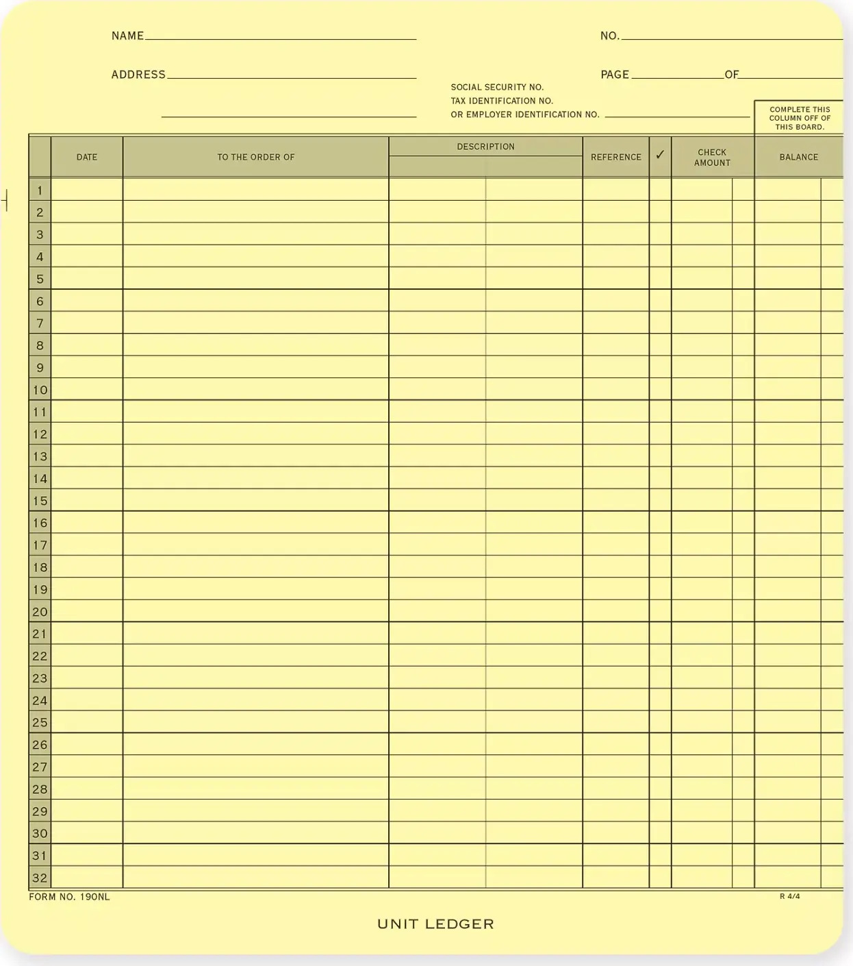 190NL - One-Write System Ledgers