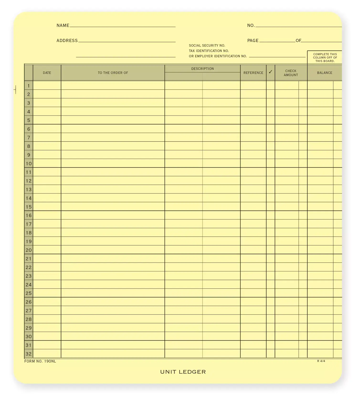 190NL - One-Write System Ledgers