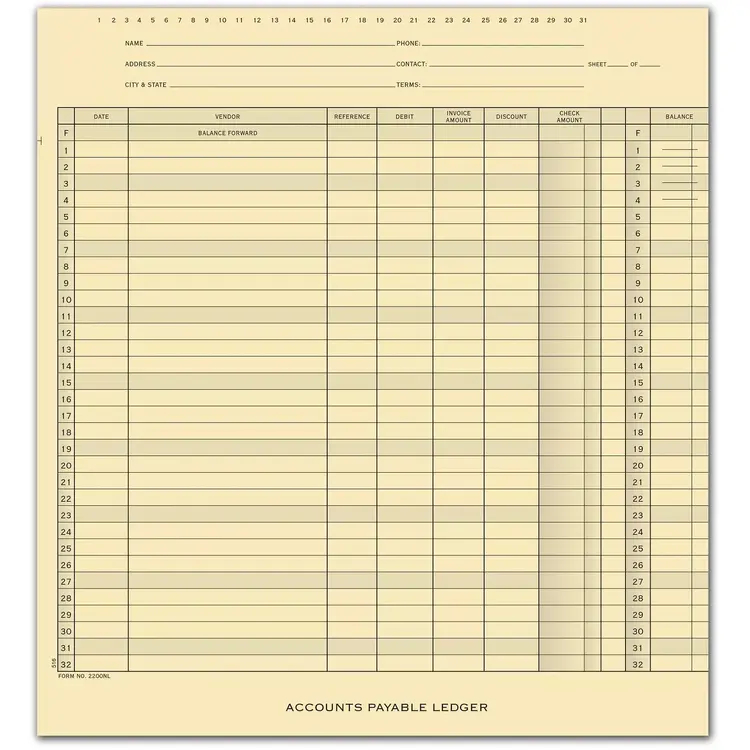 2200NL - One-Write Systems Ledgers - Accounts Payable