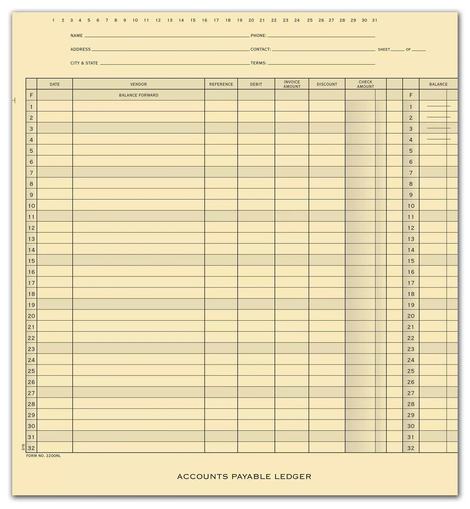 2200NL - One-Write Systems Ledgers - Accounts Payable
