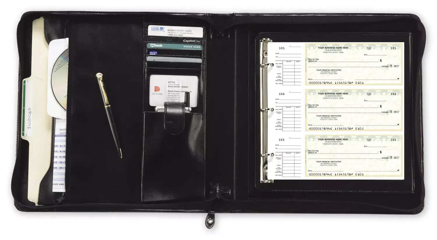 1438N - 3-Ring Deskbook Check Portfolio, Vinyl