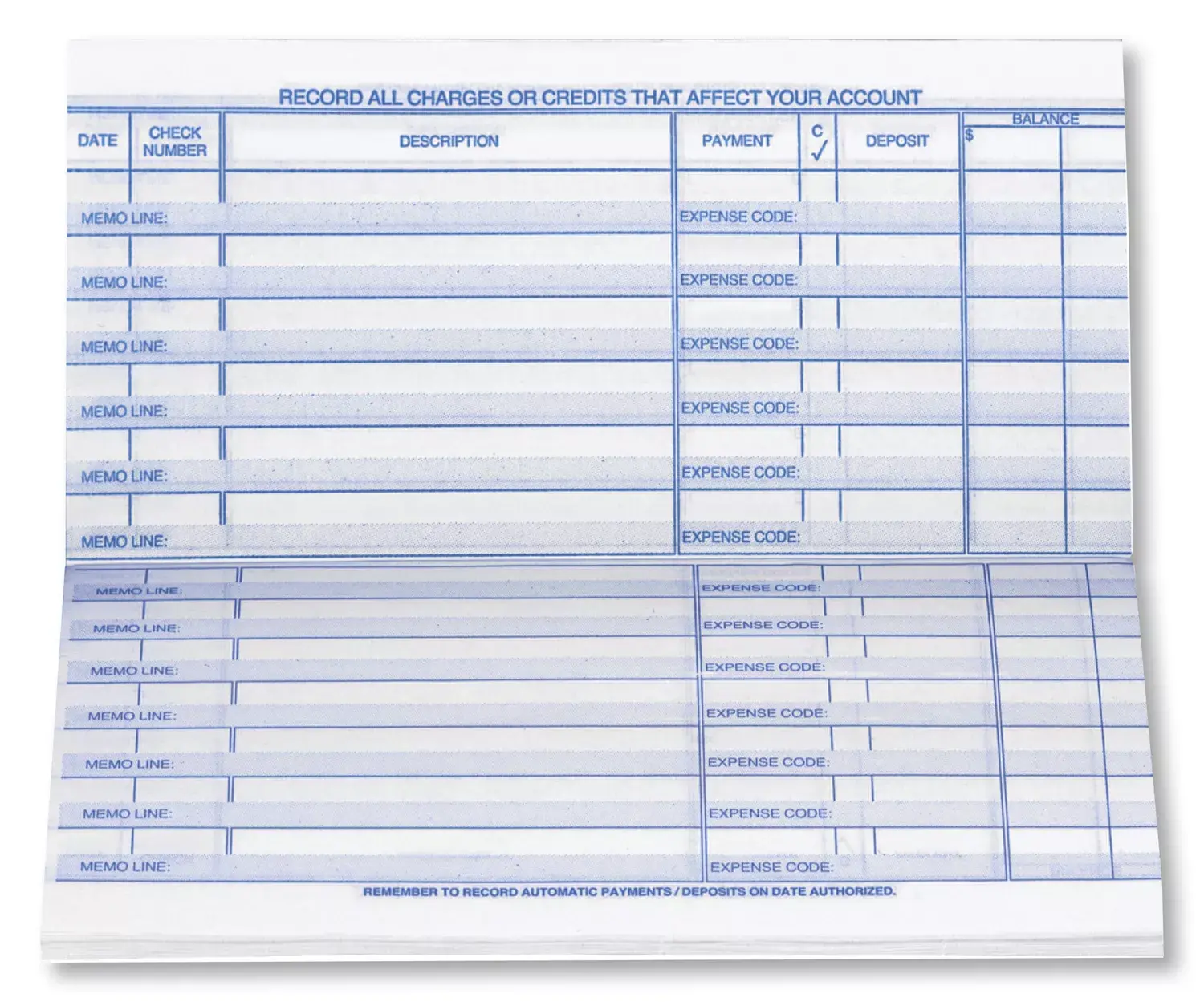 Compact business check register refills