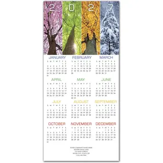 2027 holiday calendar and greeting card showing the 4 seasons