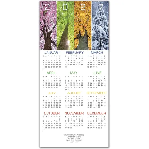2027 holiday calendar and greeting card showing the 4 seasons