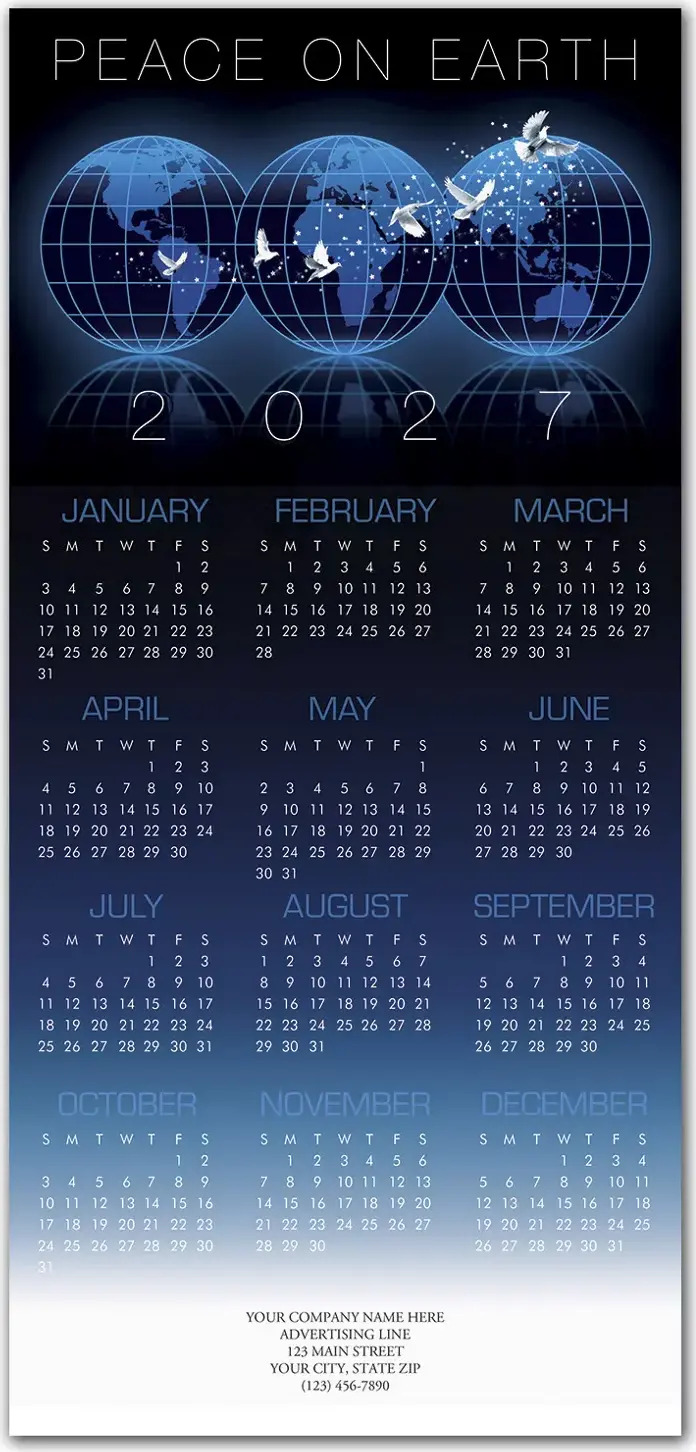 2027 Peace themed holiday calendar cards