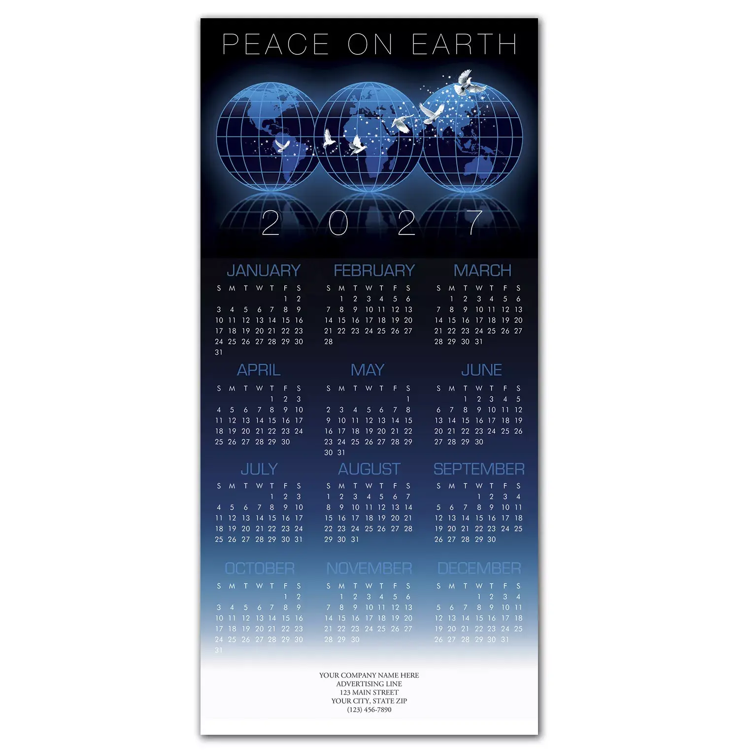 2027 Peace themed holiday calendar cards