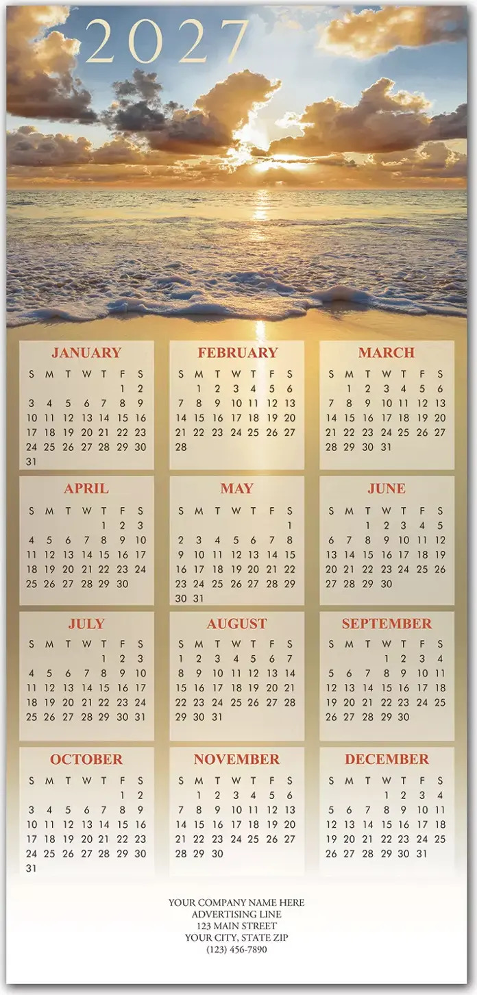 2027 holiday calendar cards for beach lovers