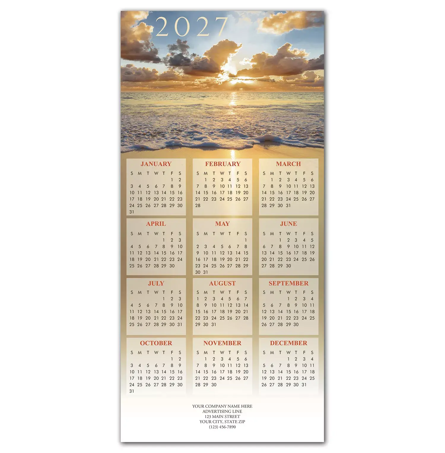 2027 holiday calendar cards for beach lovers