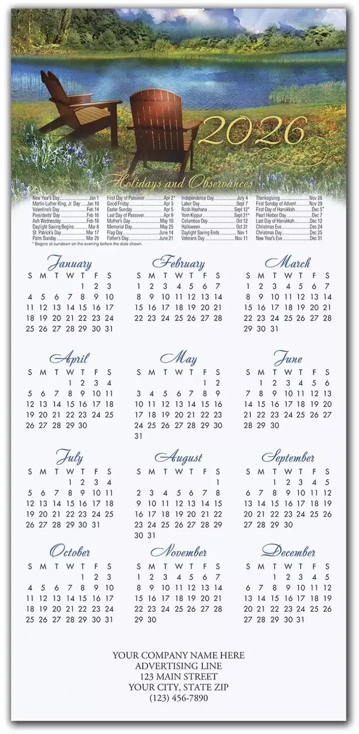 2026 holiday calendar cards for lake lovers