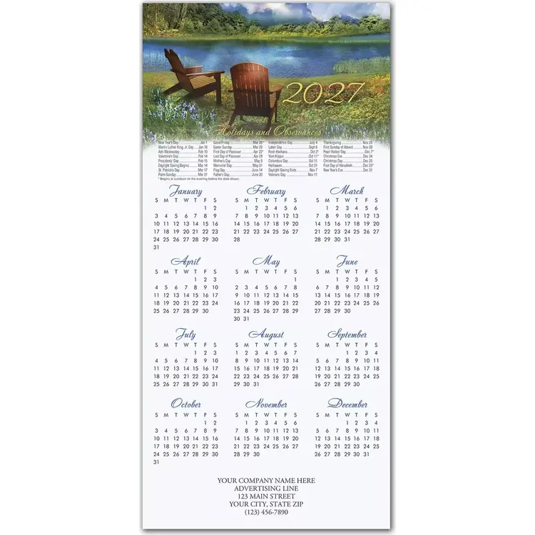 2027 holiday calendar cards for lake lovers