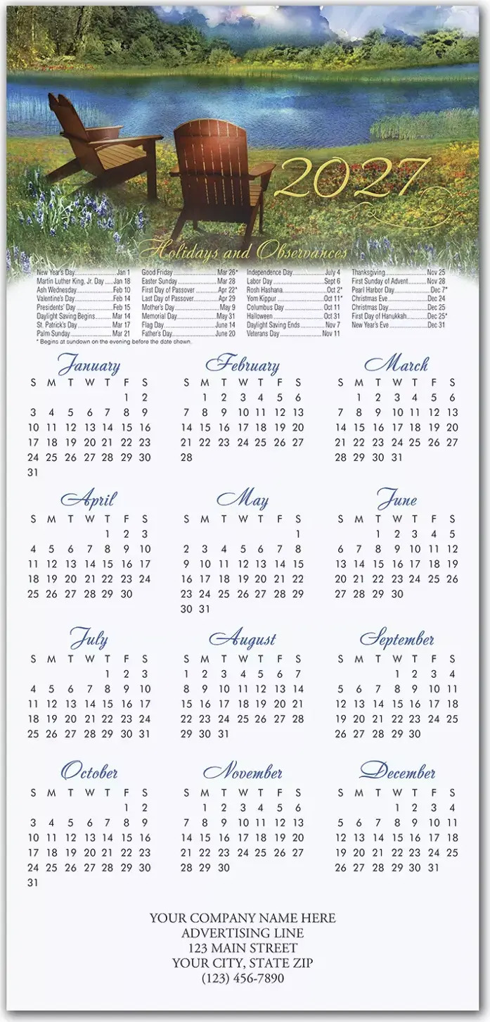 2027 holiday calendar cards for lake lovers