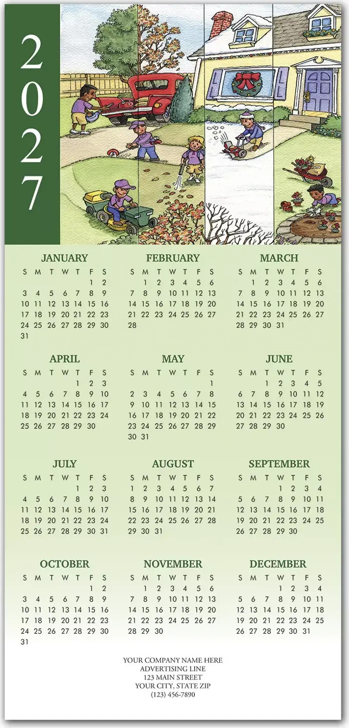 2027 holiday calendar cards with landscaping theme